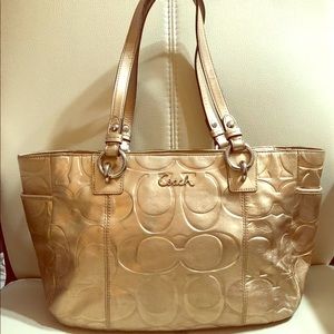 Coach Signature Gold Leather Zip Tote